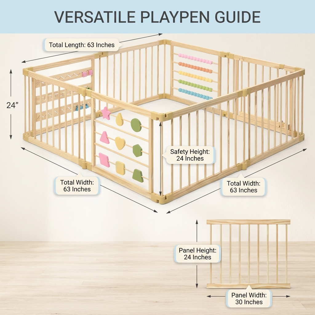 Baberio WonderYard Wooden Baby Playpen