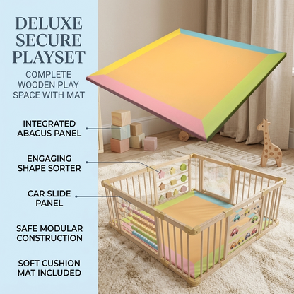 Baberio WonderYard Wooden Baby Playpen