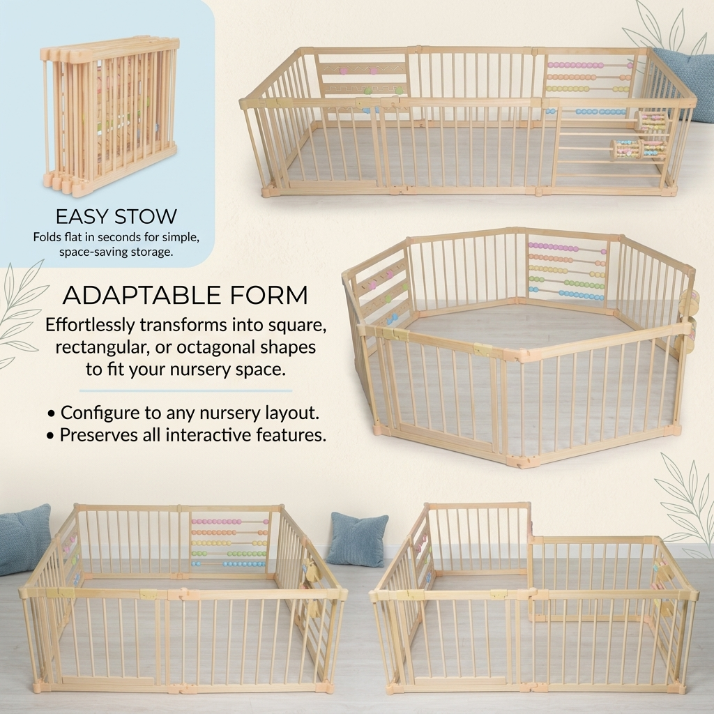 Baberio WonderYard Wooden Baby Playpen