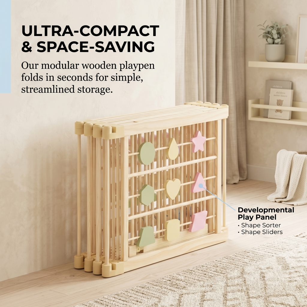 Baberio WonderYard Wooden Baby Playpen